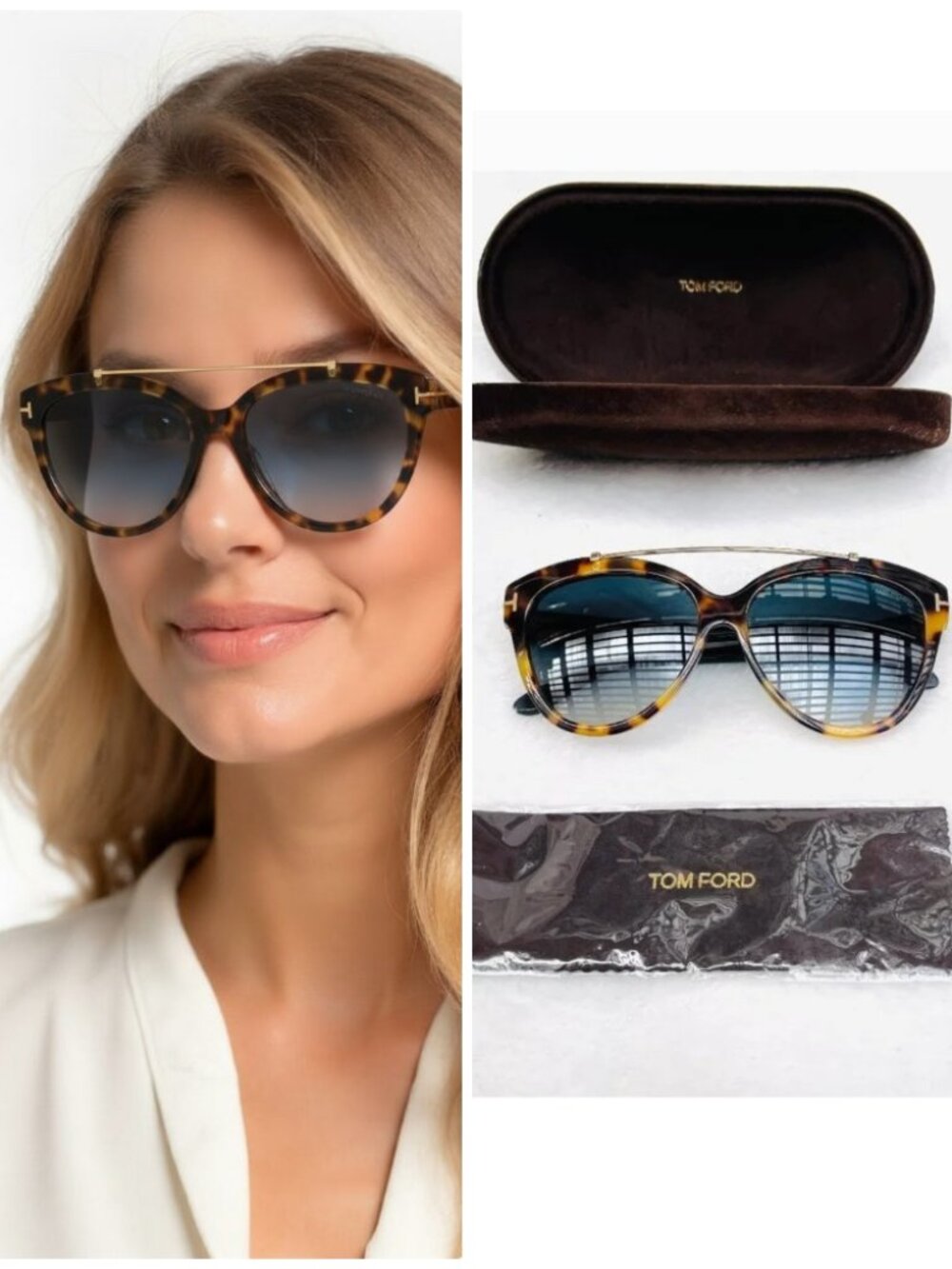 NIB Auth Tom Ford Livia 56MM oversize Cat Eye Sunglasses $600